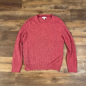Kim Rogers Cotton Sweater PXL Petite Red Ribbed Cable Knit Crew Neck Pullover
